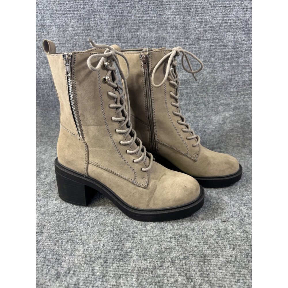 MIA Womens 8.5M Taupe Lace-Up Chunky Heel Ankle combat style Boots